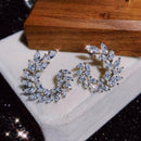 Fashion Olive Branch Leaf Cut Big Cubic Zirconia Women Stud Earrings Elegan B2N0
