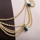 Headband Turban Headband For Lady Golden Chain Turquoise Metal Fashionable