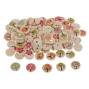 100Pc DIY Mixed Tree Pattern 2 Holes Wooden Buttons Sewing Scrapbooking 15mm