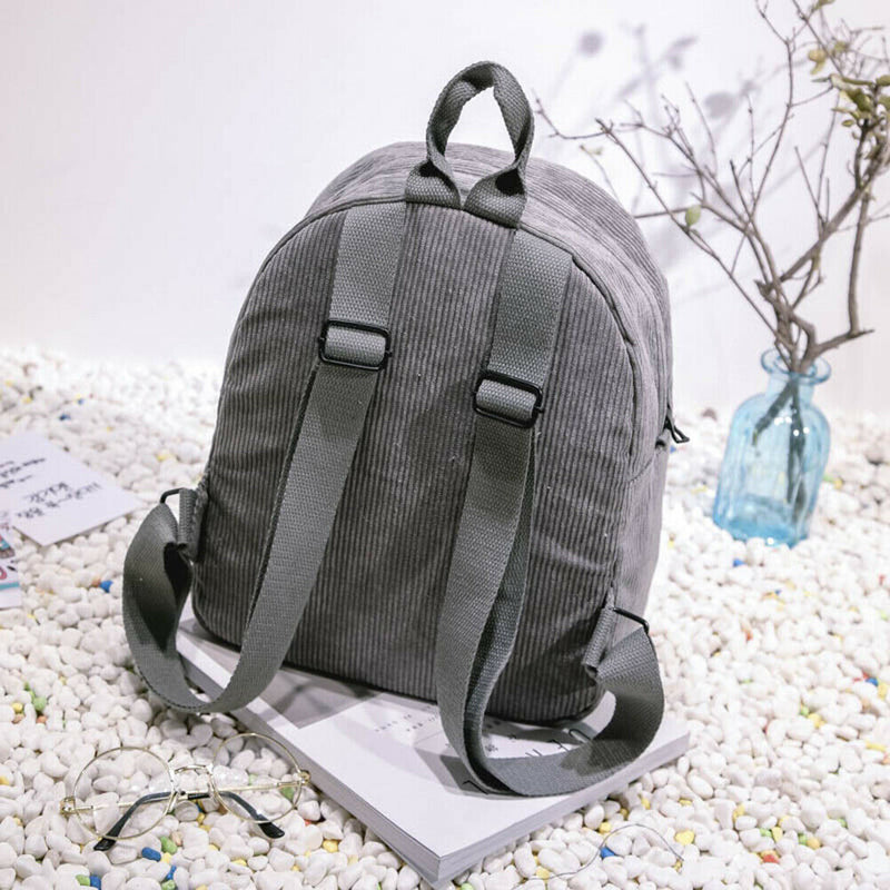 Preppy Chic Casual Women Corduroy Backpack Simple School Travel Bag(Gray)