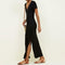Plus Size Lacing Women Dress Solid Short Sleeves Split Long Dresses (3XL)