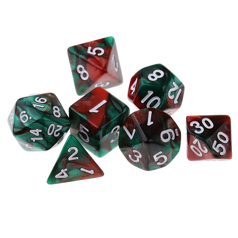 7X Polyhedral Dice for  D20 D12 D10 D8 D6 Green Coffee