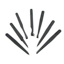 7pcs Black Plastic Antistatic Flat Bottomed Top End Tweezers Hand Tools Set