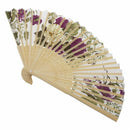 Women's Summer Wedding Floral Pattern Fabric Folding Hand Fan White Purple H9K2