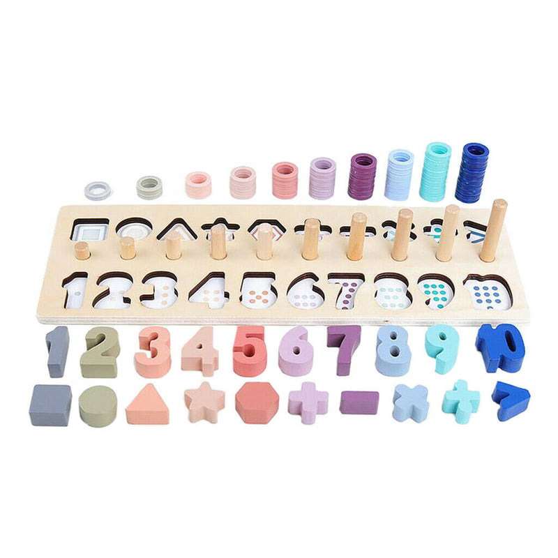 Wooden Counting Game for Kids, Colorful Number Stacker Board, Stacking Rings