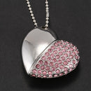 16G USB key 2.0 Memory heart type with Crystal Pendant Necklace Stick