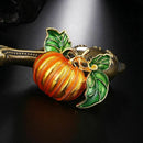 Halloween Pumpkin Brooch New Alloy Green Leaves Orange Enamel Pumpkin Women