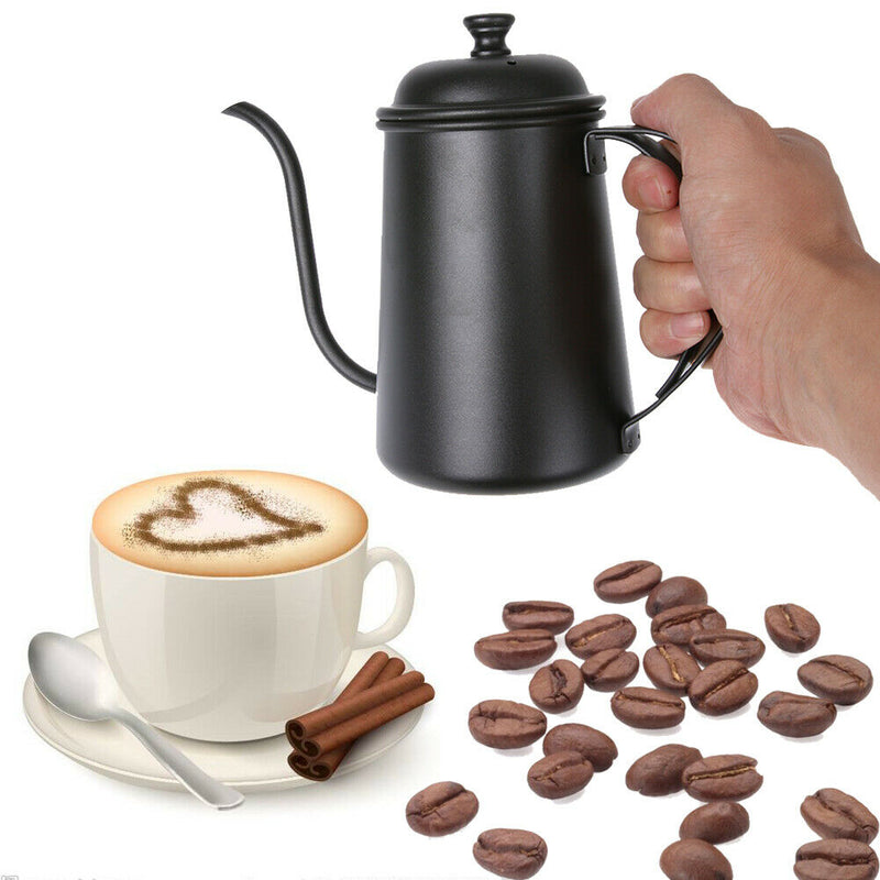 Black Stainless Steel 650ml Coffee Tea Pot Hand Coffee Pot Small Mouth Pot A