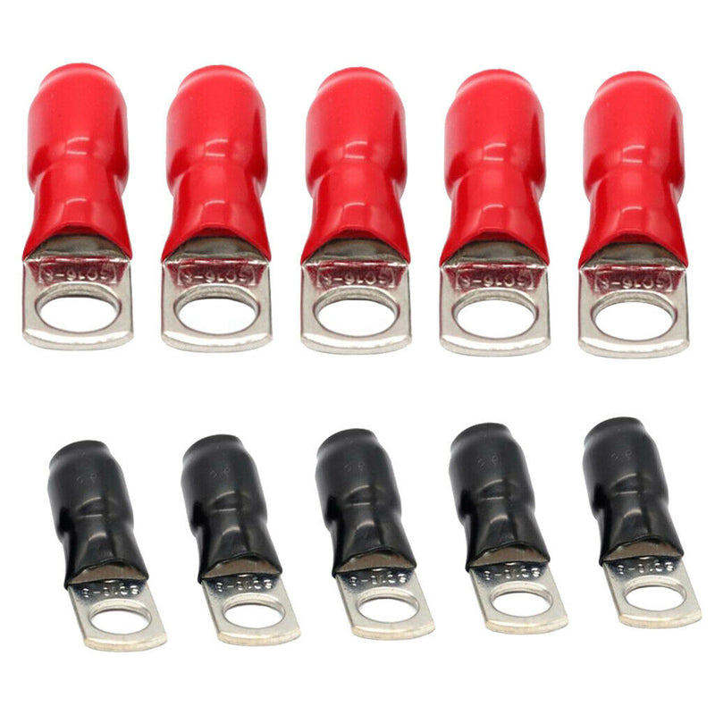 10cps Copper Tube Terminals Battery Welding Cable Lug Ring Crimp w/ Caps