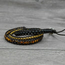 Fashion Bohemian National Style 3 Strands Handmade Leather Black Stone Tige