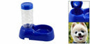 Blue Plastic Double Food Bowl Water Dispenser for Dog Cat
