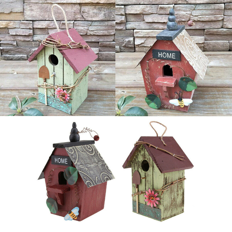 2pcs Natural Wood Decorative Birdhouse, Hanging Wooden Garden Bird House for