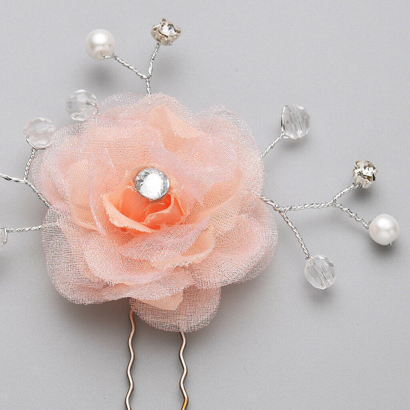 2pcs Wedding Bridal Lace Flower Crystal Beads Pearls Hairpins Hair Clips