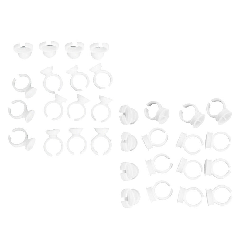 200x Plastic  Rings Adjustable Eyelash Glue Holder Cups W/ Divider S+L