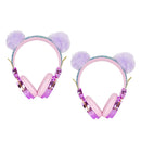 2x Lovely Glitter Bear Ear Kids Wired Headphone with Microphone for Children