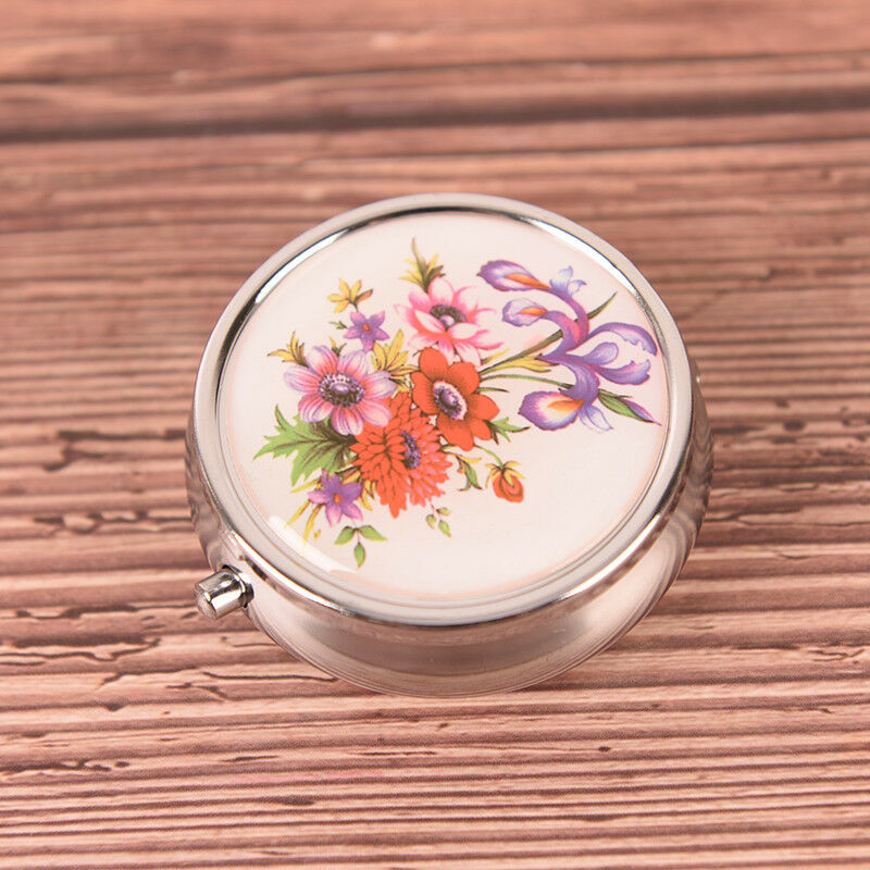 Flower Pill Case Metal Organizer Portable Pill Box Makeup Container RS LYNMCA TO