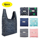 6pcs Plastic Folding Shopping Tote Shoulder Hangbag Washable Reusable Pouch