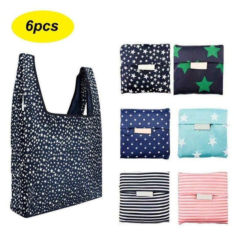 6pcs Plastic Folding Shopping Tote Shoulder Hangbag Washable Reusable Pouch