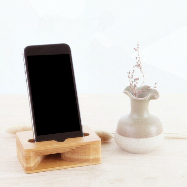 Wood Bamboo Phone Holder Sound Speaker Amplifier Desk Dock Docking Phone Stand