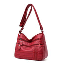 Fashion Messenger Bag Women PU Leather Soft Purse Shoulder Handbag (Red)