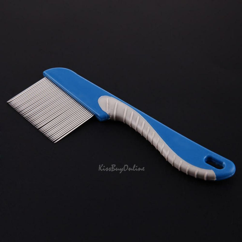 Dog Cat Pet Stainless Steel Rake Comb Hair Grooming Trimmer Cleaning Brush Blue