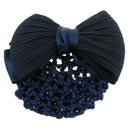 Dark Blue Ruched Bowknot Snood Net Barrette Hair Clip Bun Cover for Woman