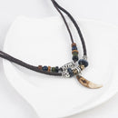 1PC Men's Bohemia Wolf Tooth Pendant Leather Beaded Weaved Necklace Gift Jewelry