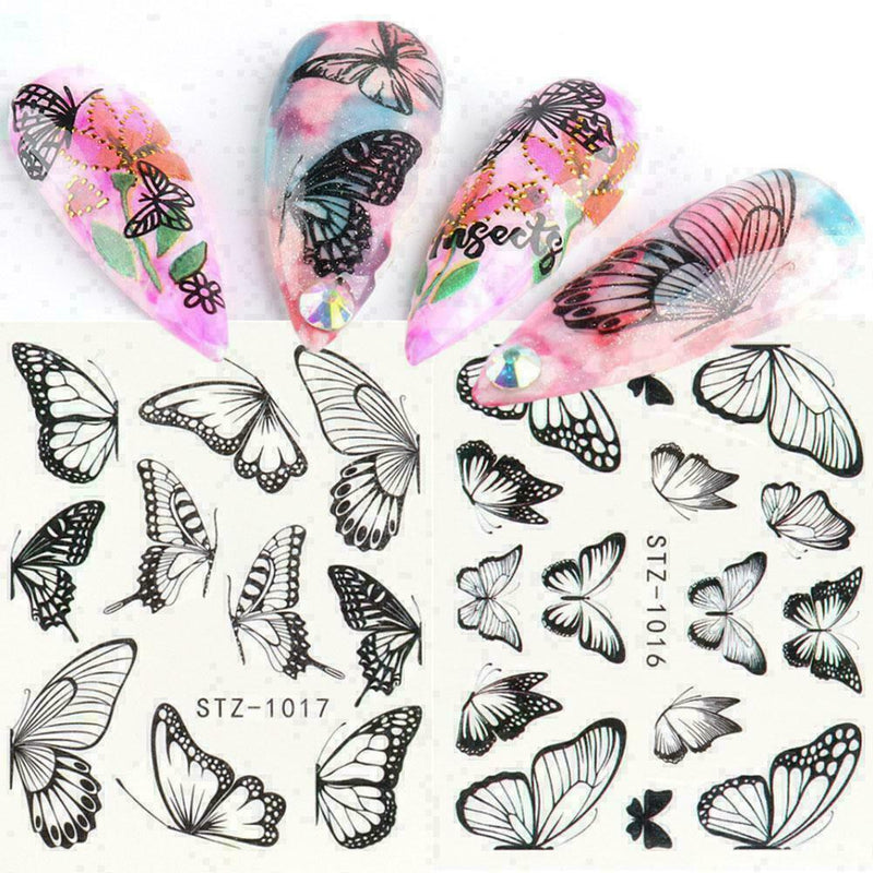 30Pcs Flower Water Nail Stickers Butterfly Colorful Decals Nails Art Y7X7 U V3X2