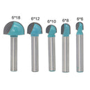 5Pcs 6mm Shank Round Nose Cove Core Box Router Bit Cutter for Woodworking