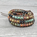 6MM Matte Stone Woven Multilayer Agate Leather Wrap Jewelry Bracelets