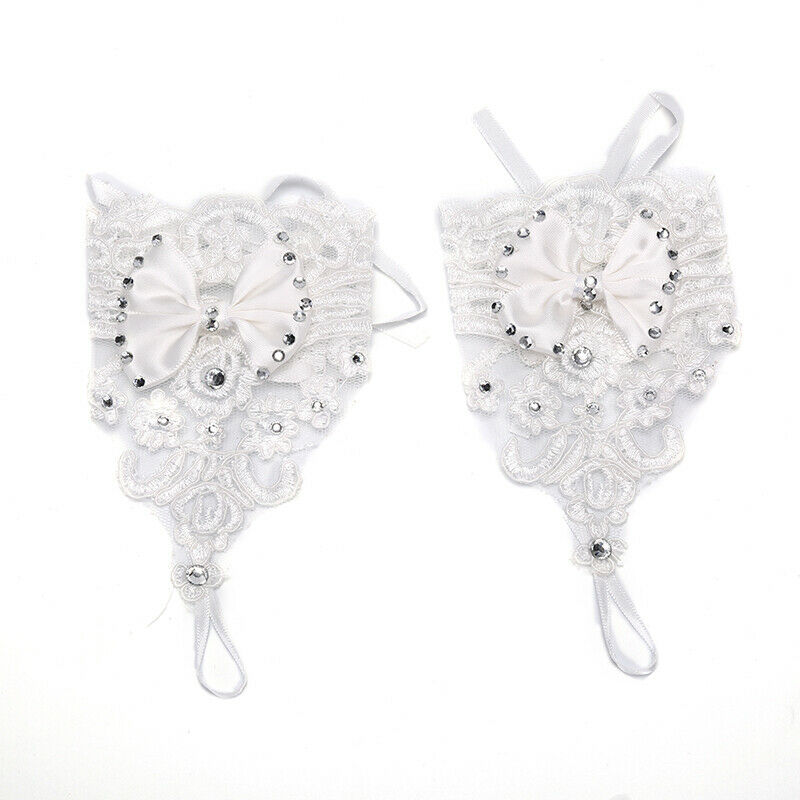 Short Lace Floral Rhinestone Bowknot Fingerless Wedding Party Bridal Gloves T Kw