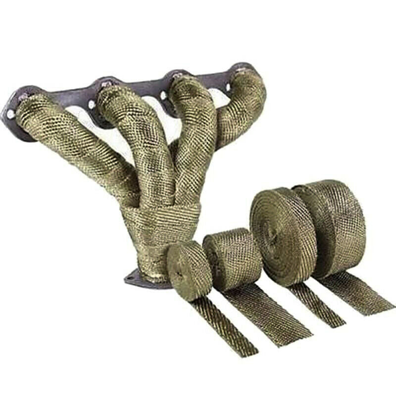 2x Exhaust Manifolds Titanium Heat Wrap Tape Thermal Automobile Refitting+straps