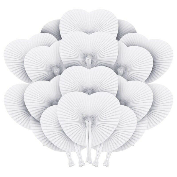 50Pcs Pocket Paper Fans Folding Handheld Fan Heart Shape For Wedding Party  V8P8