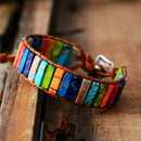 Handmade Multi Color Natural Stone Tube Beads Leather Couples Bracelets Gift Hn
