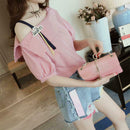 Fashion Women Short Sleeve Stripe Off Shoulder Loose T-Shirts Tops (Pink L)