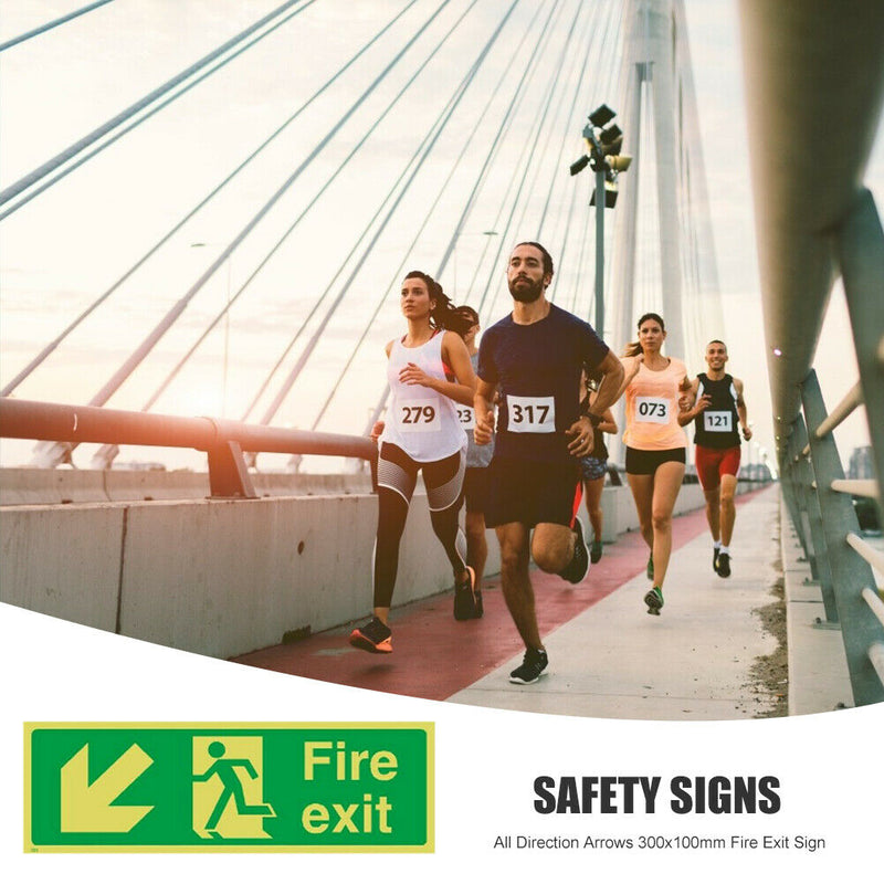 Photoluminescent Plastic Fire Exit Sign All Direction Arrows (Left Down) A