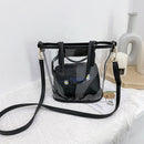 2pcs PVC Transparent Women Shoulder Crossbody Bag PU Clutch Handbag (Black)