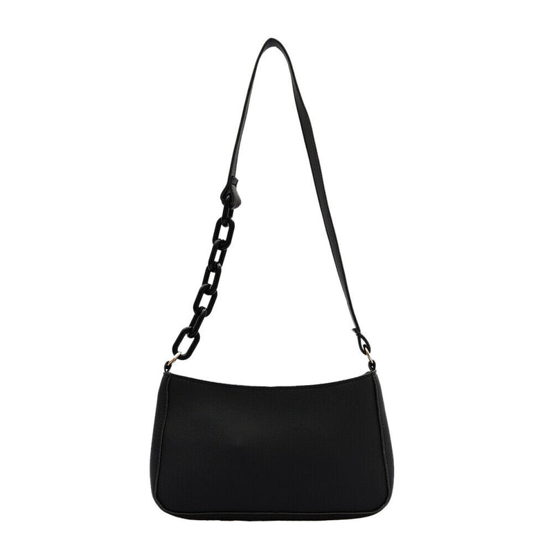 Women Solid Evening Clutch Shoulder Handbags PU Leather Totes Bags (Black)