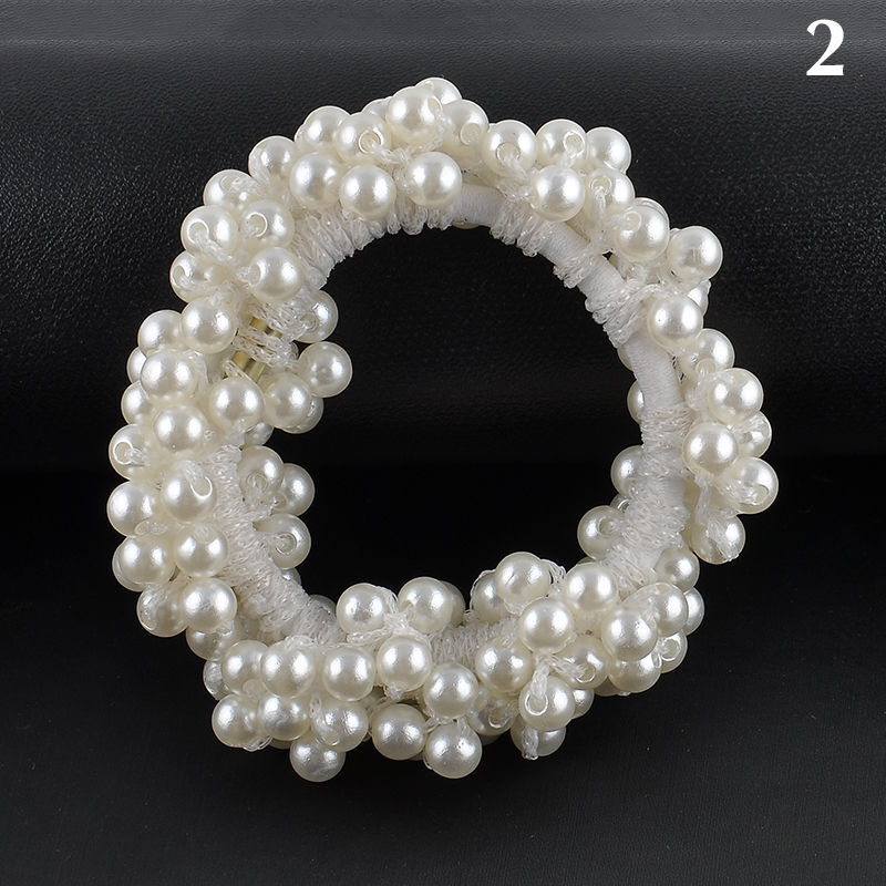 3Pcs Elegant Women Pearls Beads Hair Band Rope Scrunchie Ponytail Jewelry Holder