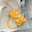 Daisy Flower Handbag Beach Women Canvas Chain Shoulder Bucket Bag (Yellow)