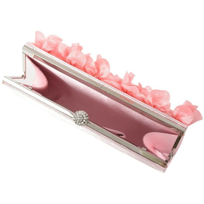 Lady Satin Clutch Bag Flower Evening Party Wedding Purse Chain Shoulder Han O1H8