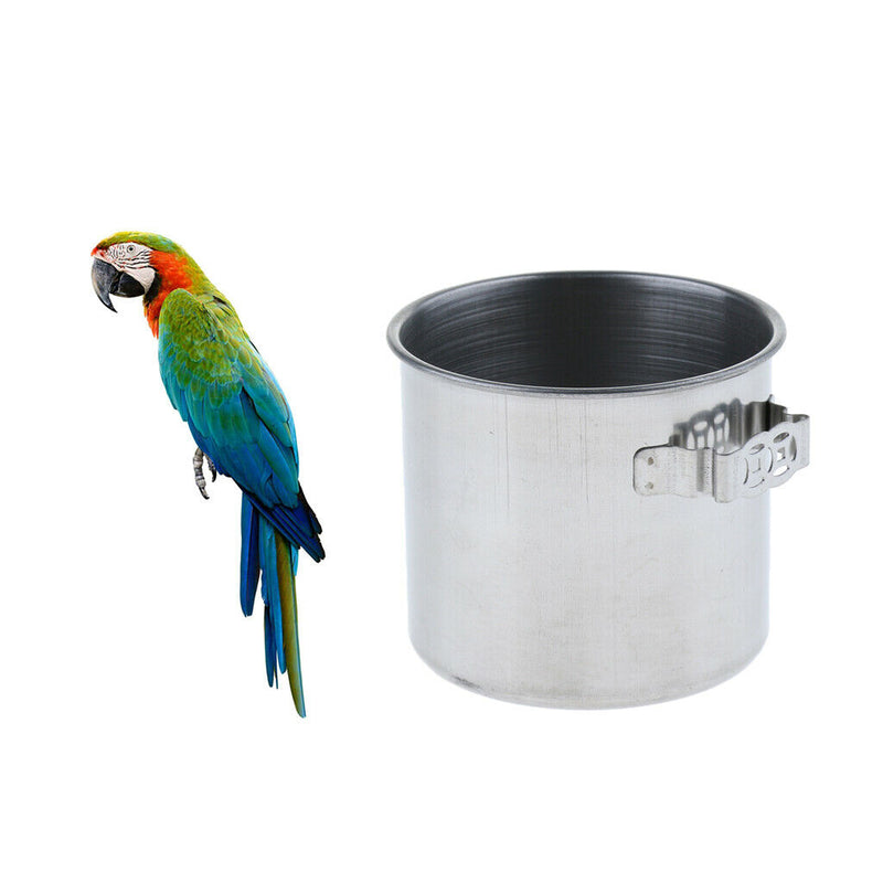 Stainless Steel Food Water Cup Feeder Feeding Dish For Parrot Bird Parakeet