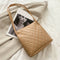 Women Lattice Pattern Shoulder Underarm Bags PU Portable Handbag (Khaki)