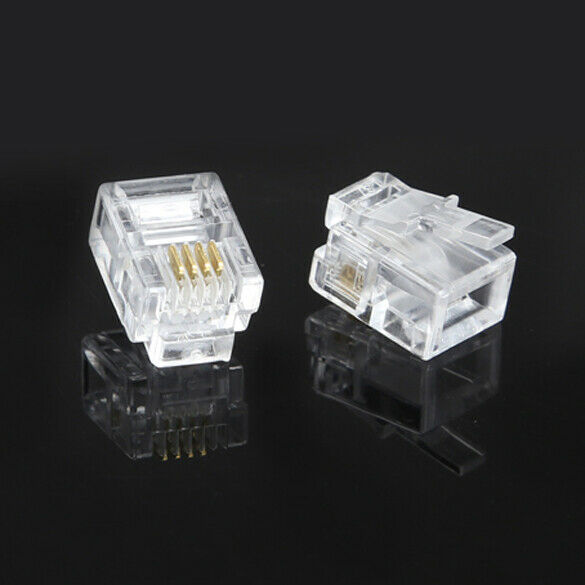 100X 4 Pin RJ11 RJ-11 6P4C Modular Telephone Phone Crystal Plug Connector