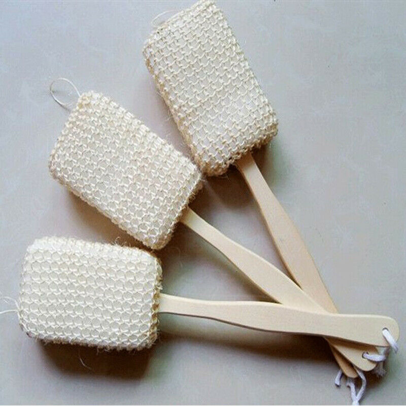 1x Wooden Handle Skin Back Scrubber Spa Body Sponge Shower Bath Sisal Brush VTU
