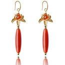 Red Agate Festive Flower Earrings Long Retro Temperament Classical Fashion