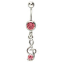 Pink Rhinestone Navel Belly Ring Music Note Dangle Fashion Chic Gift 50x13m W7F1