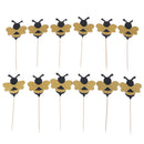 12Pcs Honeybee Fruit Picks Shiny Bee Paper Cupcake Toppers Party Dessert Decor