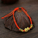 Hand-woven Red Rope Bracelet with Golden Pi Xiu Beauty Charms Pendant Delic J6O5