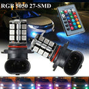 New 2PCS 27 SMD 9005 5050 LED RGB LED Car Fog Light Lamp Bulb + Remote C MOV